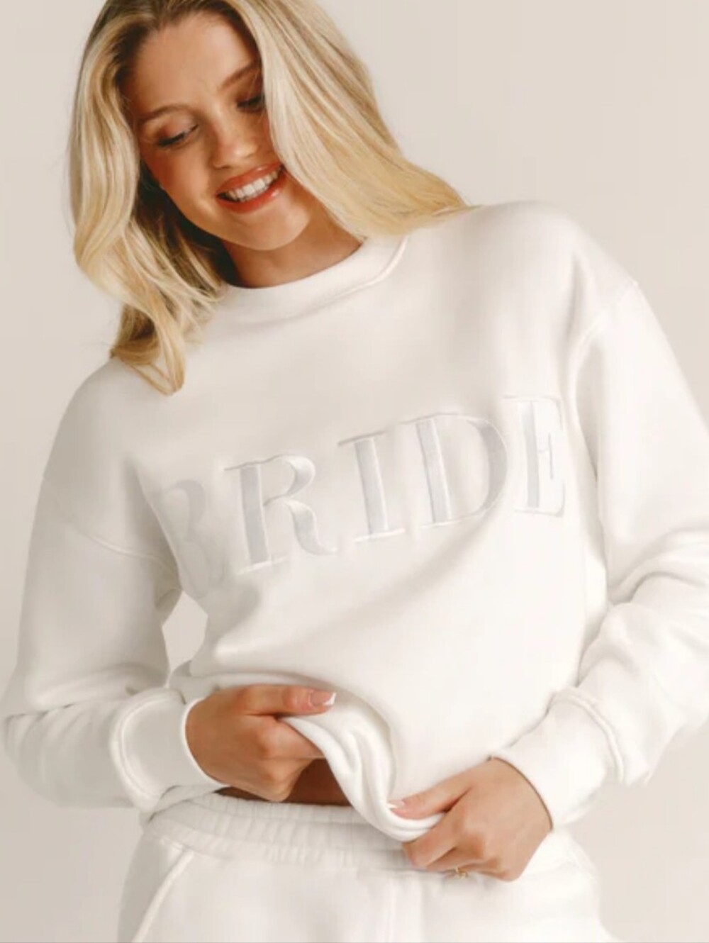 Six Stories Bride Embroidered White Crewneck Sweatshirt Size Medium